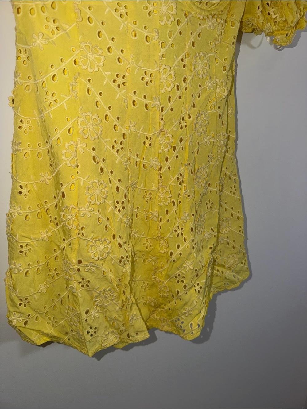 For Love & Lemons Natalia Eyelet Puff Sleeve Mini Dress In Yellow small - Picture 5 of 13